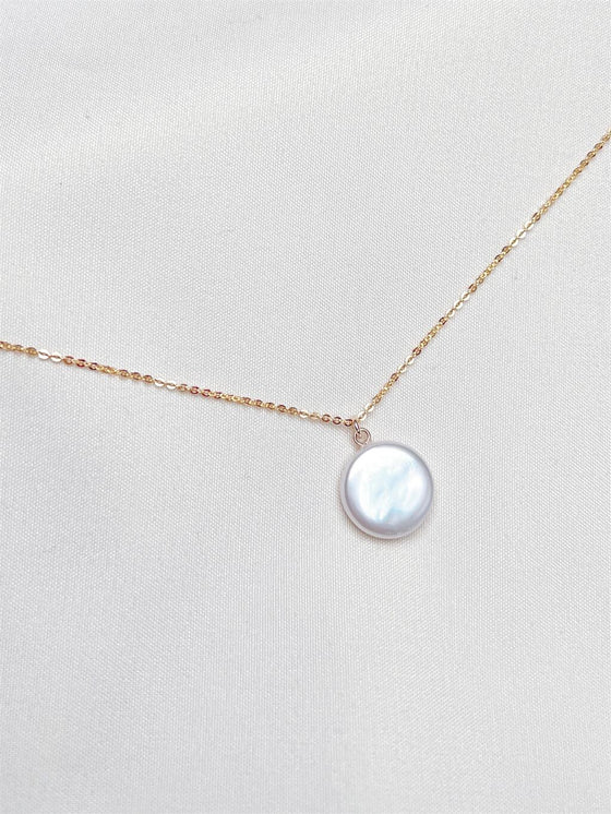 13.5mm White Freshwater Coin Pearl Necklace in 14K Gold Filled
