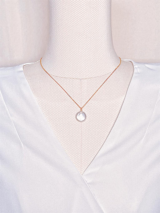 13.5mm White Freshwater Coin Pearl Necklace in 14K Gold Filled on Model