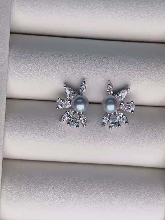 Wedding Earrings Pearl and Crystal