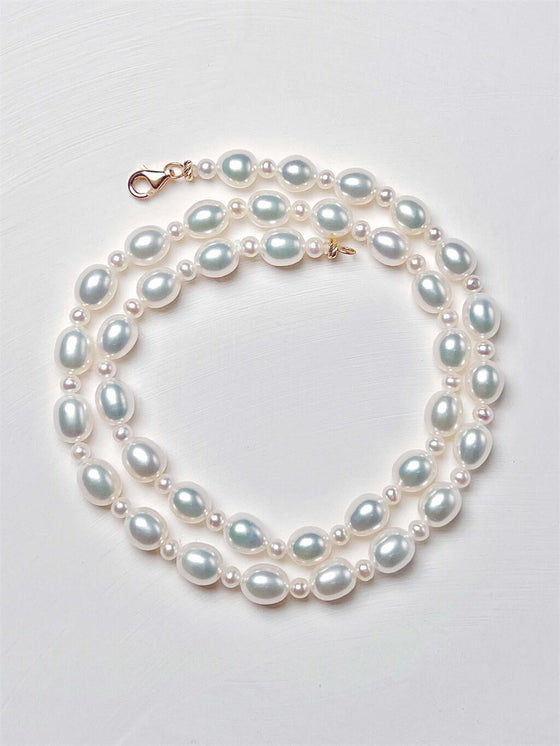 Freshwater Pearl Necklace in Alternating Sizes 3.5mm and 5.5mm in 14K Gold Filled