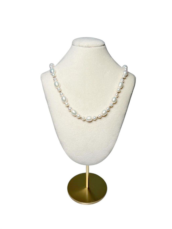 Front of Freshwater Pearl Statement Necklace 5.5mm and 8.5mm in 14K Gold Filled