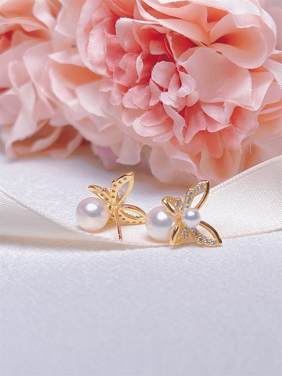 Gold and Pearl Wedding Earrings
