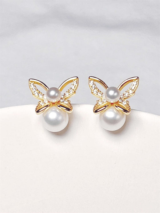 Gold and Pearl Wedding Earrings