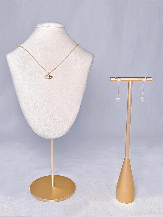 Dainty Pearl Drop Earrings and Pearl Initial Necklace Set