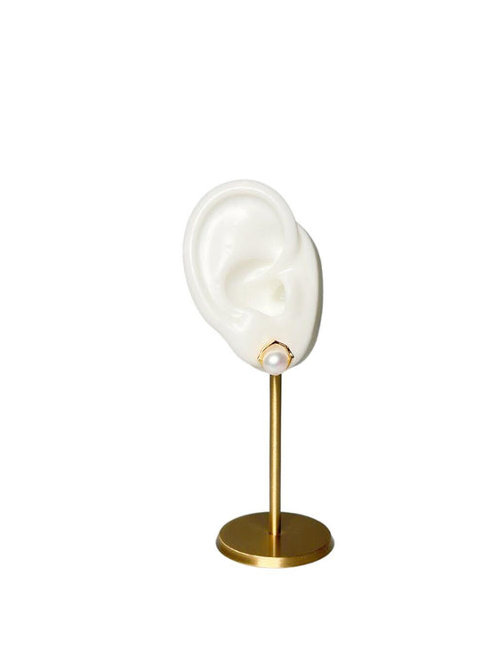 Square Freshwater Pearl Earrings 6.5mm in 18K Gold Vermeil on Ear